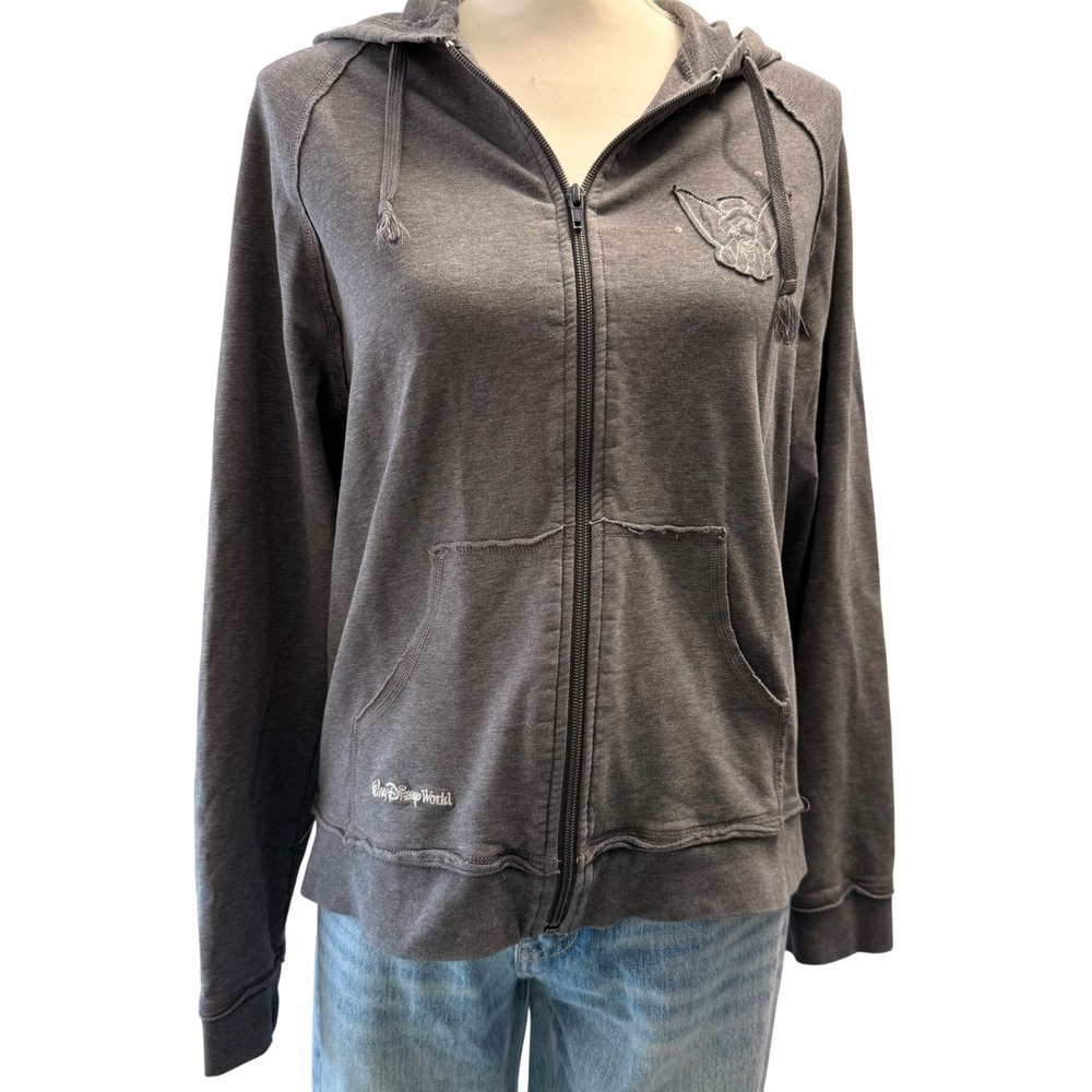 Vintage Y2K Disney Park Tinkerbell Hoodie Full Zip Gray Sweatshirt women's Large